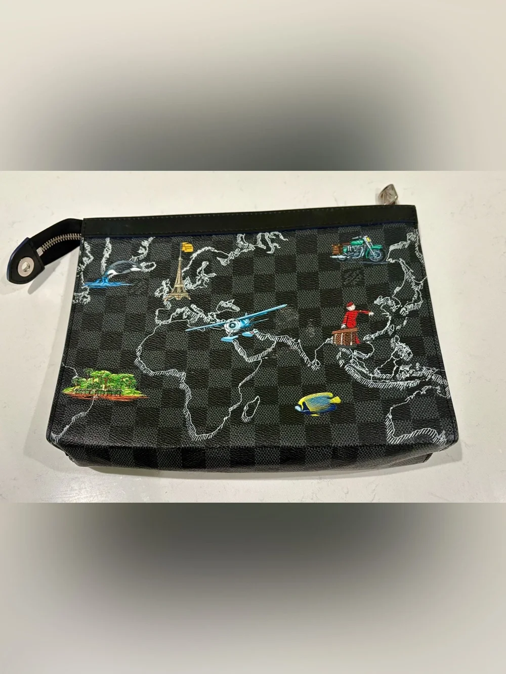 Authentic Louis Vuitton Pochette Voyage MM Renaissance Map N40205 Ltd Ed Clutch